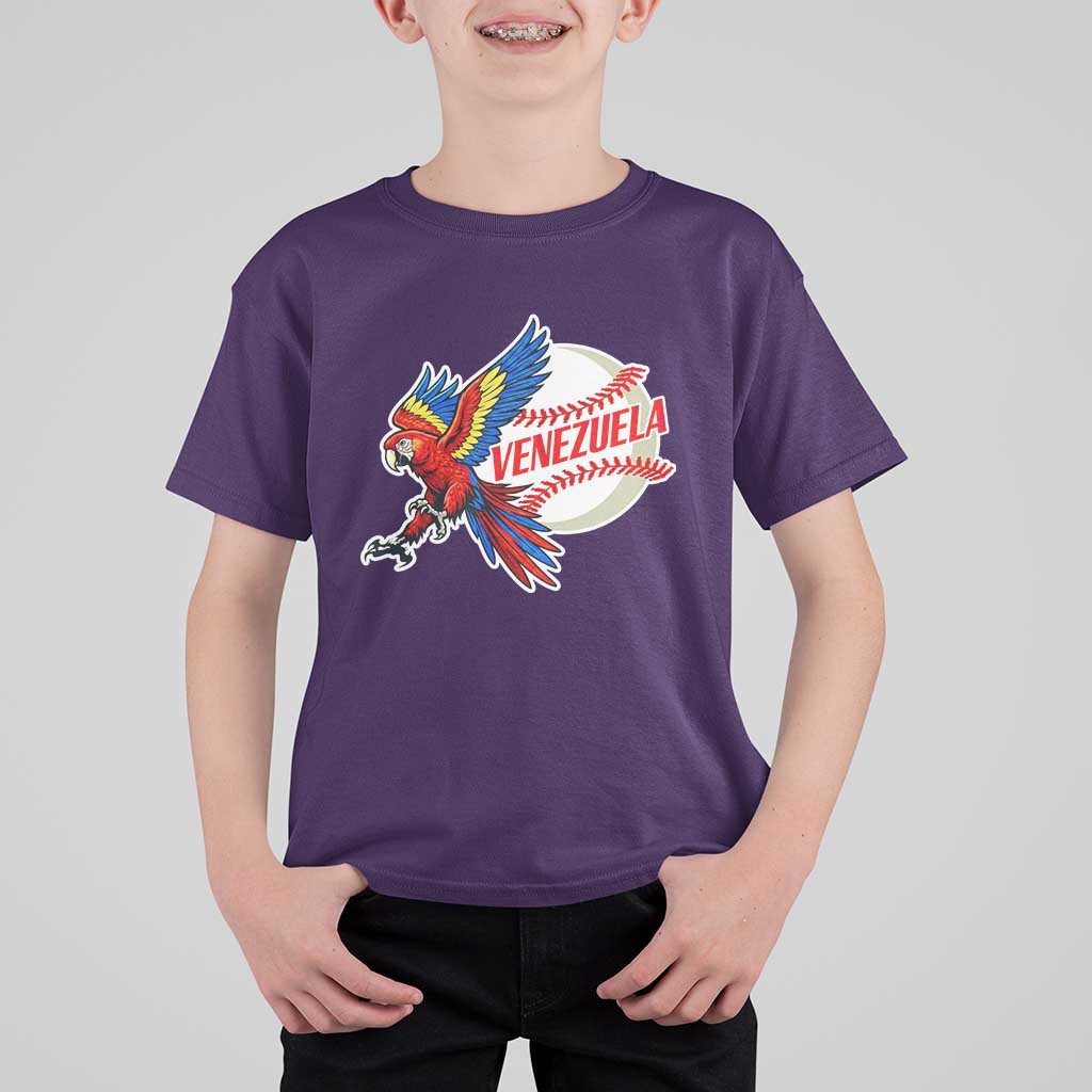 Venezuela Baseball Flying Scarlet Macaw and Ball T Shirt For Kid Ara Macao Guacamaya Venezuelan Pride