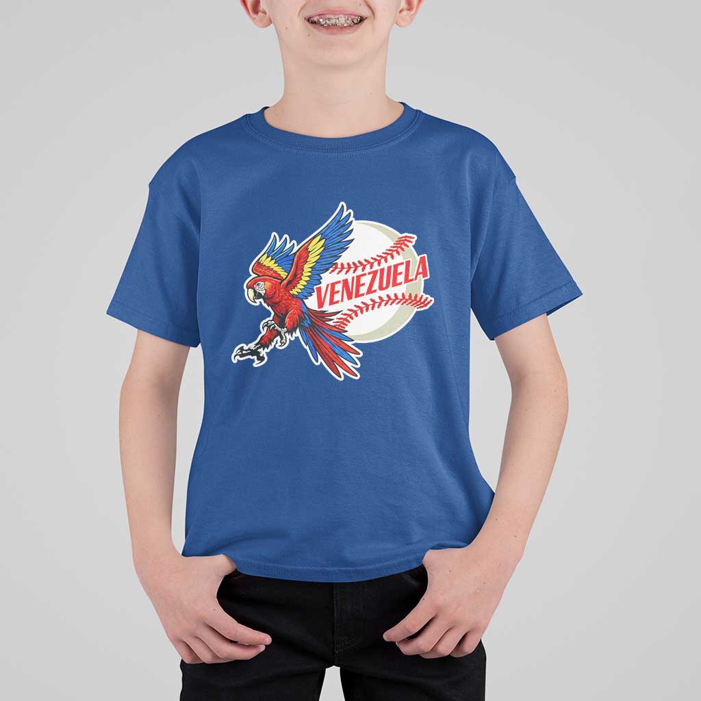 Venezuela Baseball Flying Scarlet Macaw and Ball T Shirt For Kid Ara Macao Guacamaya Venezuelan Pride