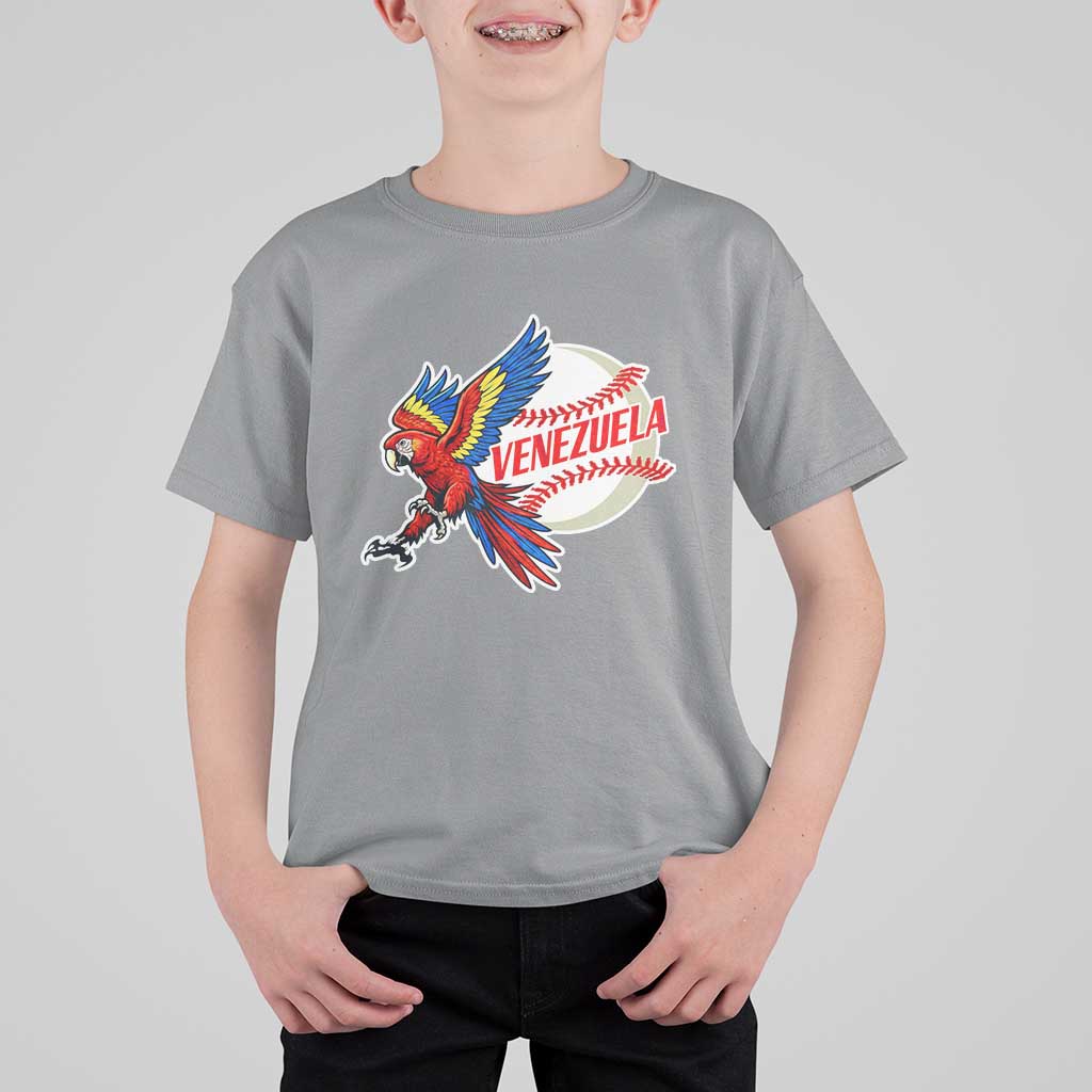 Venezuela Baseball Flying Scarlet Macaw and Ball T Shirt For Kid Ara Macao Guacamaya Venezuelan Pride