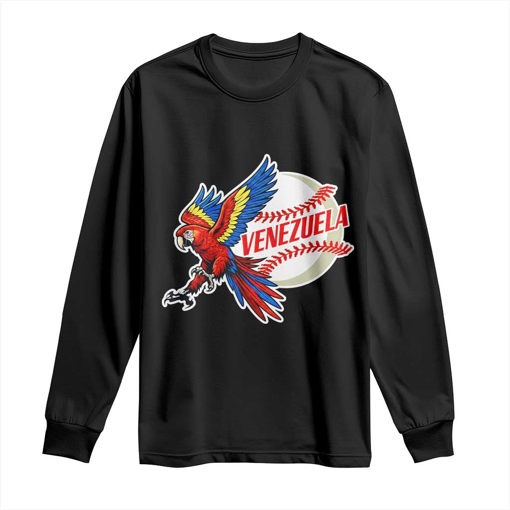 Venezuela Baseball Flying Scarlet Macaw and Ball Long Sleeve Shirt Ara Macao Guacamaya Venezuelan Pride