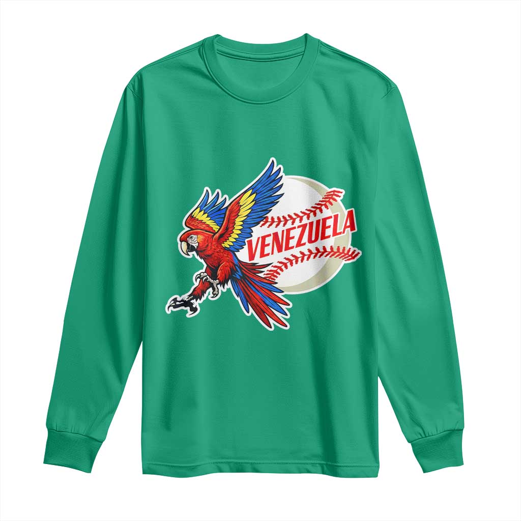 Venezuela Baseball Flying Scarlet Macaw and Ball Long Sleeve Shirt Ara Macao Guacamaya Venezuelan Pride