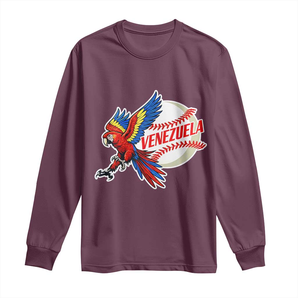 Venezuela Baseball Flying Scarlet Macaw and Ball Long Sleeve Shirt Ara Macao Guacamaya Venezuelan Pride