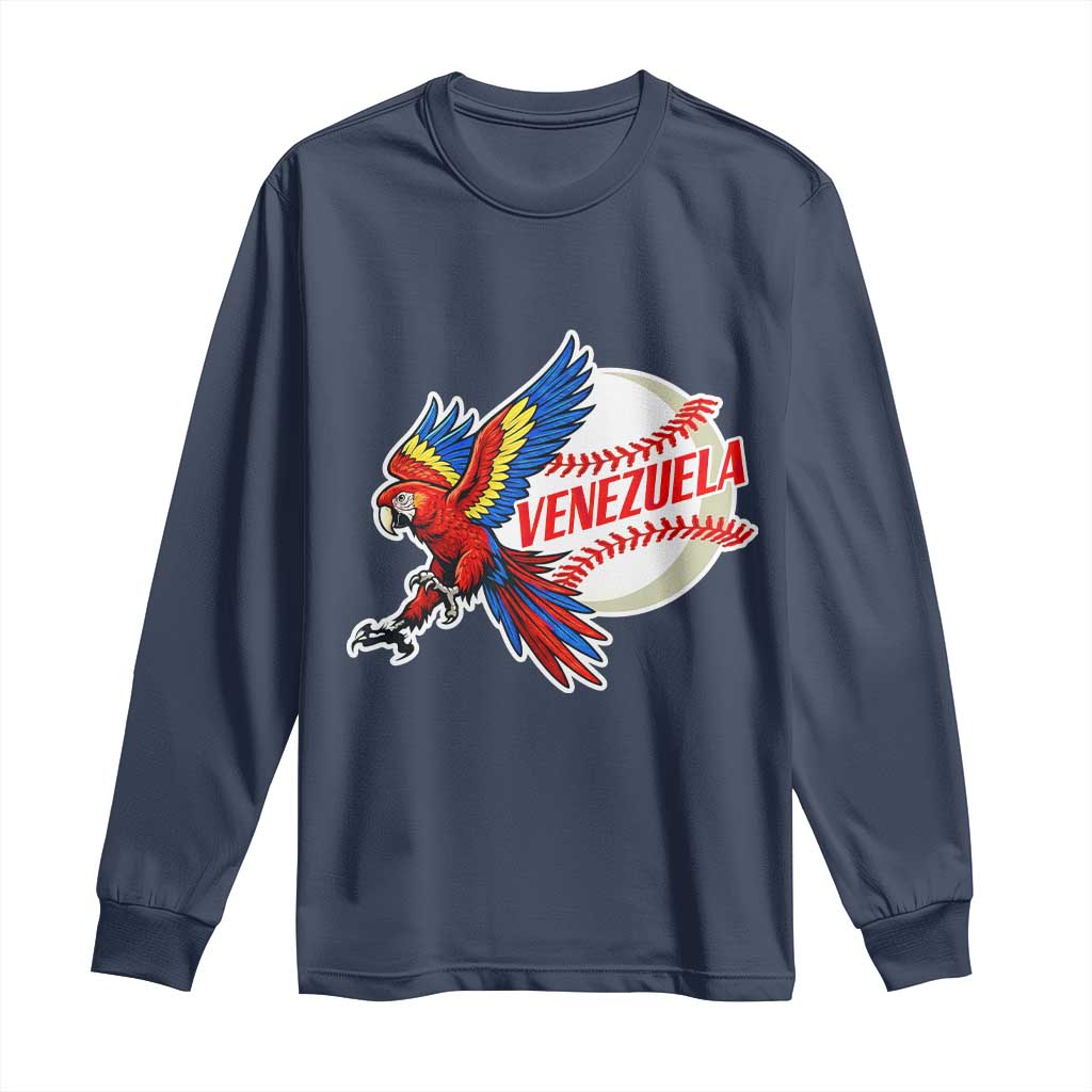 Venezuela Baseball Flying Scarlet Macaw and Ball Long Sleeve Shirt Ara Macao Guacamaya Venezuelan Pride