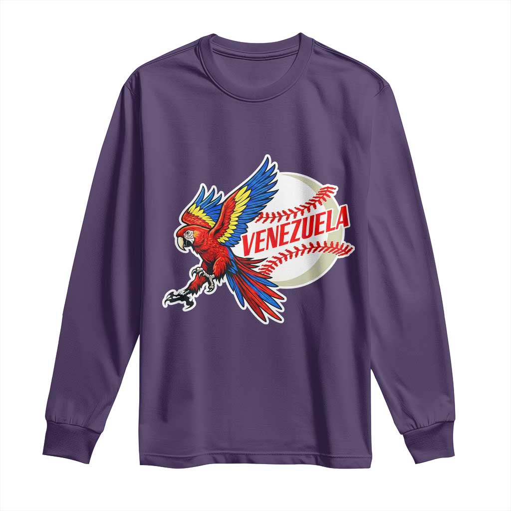 Venezuela Baseball Flying Scarlet Macaw and Ball Long Sleeve Shirt Ara Macao Guacamaya Venezuelan Pride