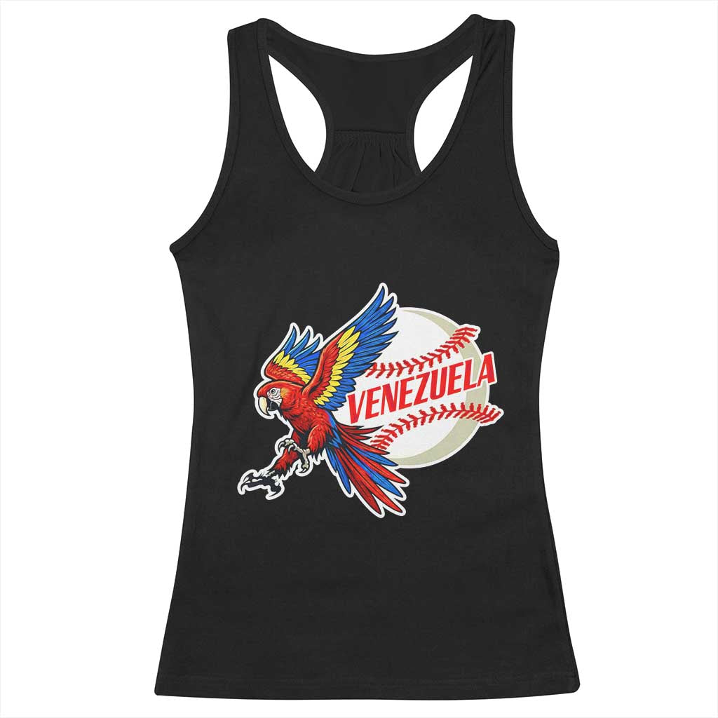 Venezuela Baseball Flying Scarlet Macaw and Ball Racerback Tank Top Ara Macao Guacamaya Venezuelan Pride