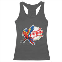 Venezuela Baseball Flying Scarlet Macaw and Ball Racerback Tank Top Ara Macao Guacamaya Venezuelan Pride