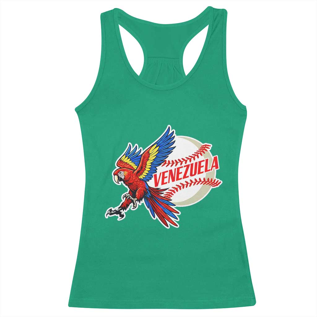 Venezuela Baseball Flying Scarlet Macaw and Ball Racerback Tank Top Ara Macao Guacamaya Venezuelan Pride