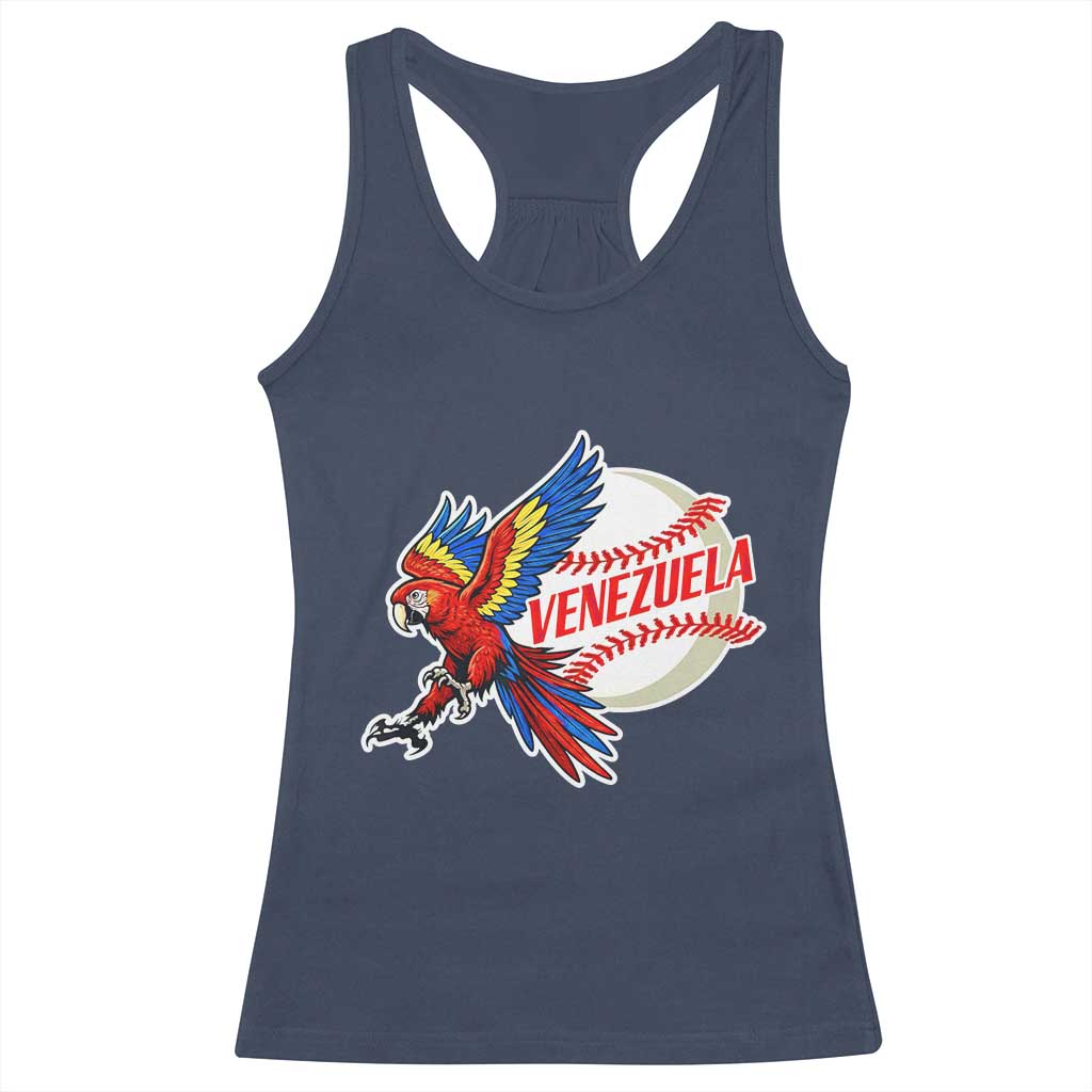 Venezuela Baseball Flying Scarlet Macaw and Ball Racerback Tank Top Ara Macao Guacamaya Venezuelan Pride