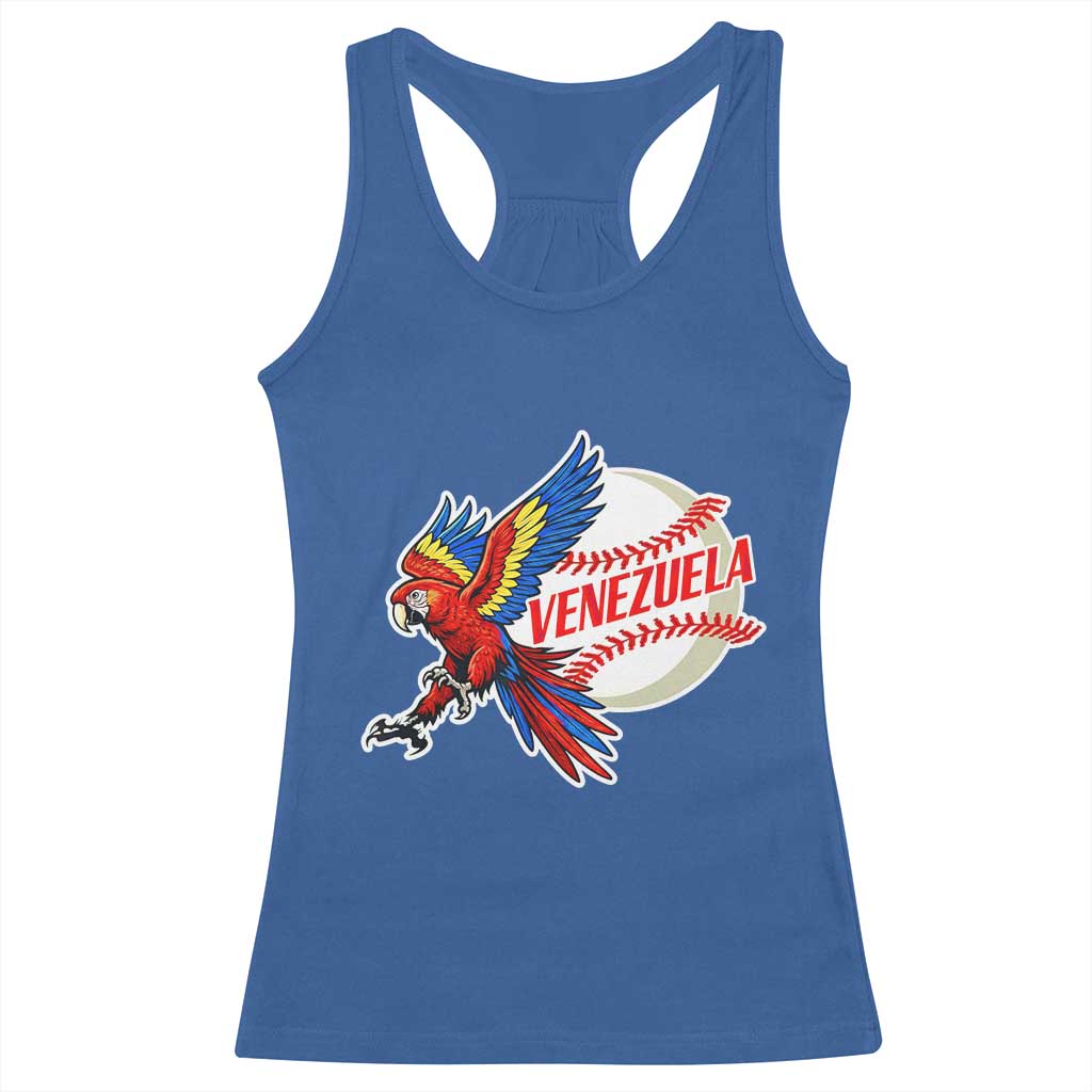 Venezuela Baseball Flying Scarlet Macaw and Ball Racerback Tank Top Ara Macao Guacamaya Venezuelan Pride