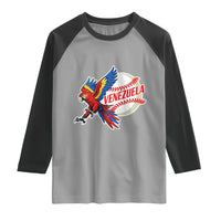 Venezuela Baseball Flying Scarlet Macaw and Ball Raglan Shirt Ara Macao Guacamaya Venezuelan Pride