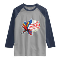 Venezuela Baseball Flying Scarlet Macaw and Ball Raglan Shirt Ara Macao Guacamaya Venezuelan Pride