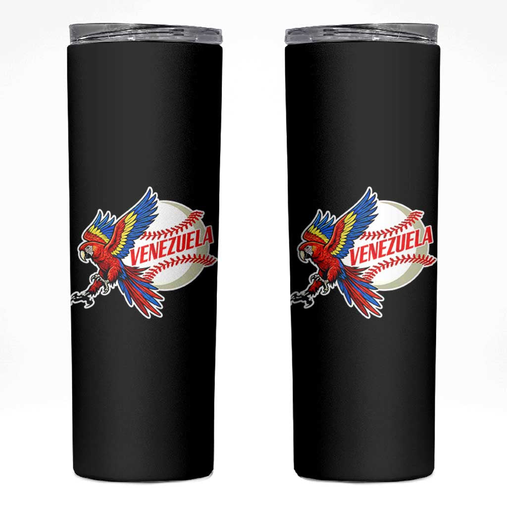 Venezuela Baseball Flying Scarlet Macaw and Ball Skinny Tumbler Ara Macao Guacamaya Venezuelan Pride