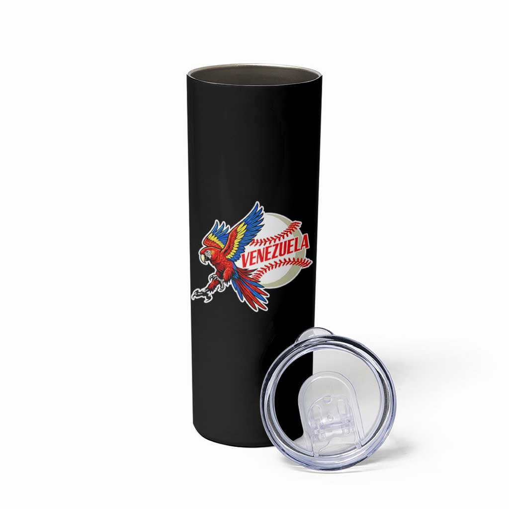 Venezuela Baseball Flying Scarlet Macaw and Ball Skinny Tumbler Ara Macao Guacamaya Venezuelan Pride