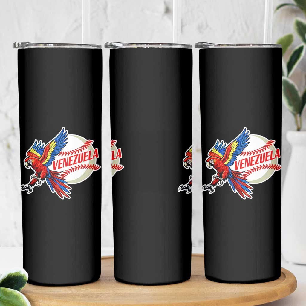 Venezuela Baseball Flying Scarlet Macaw and Ball Skinny Tumbler Ara Macao Guacamaya Venezuelan Pride