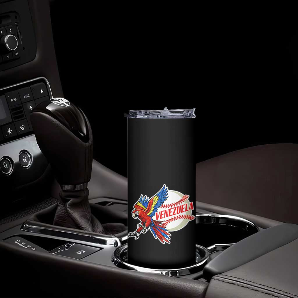 Venezuela Baseball Flying Scarlet Macaw and Ball Skinny Tumbler Ara Macao Guacamaya Venezuelan Pride