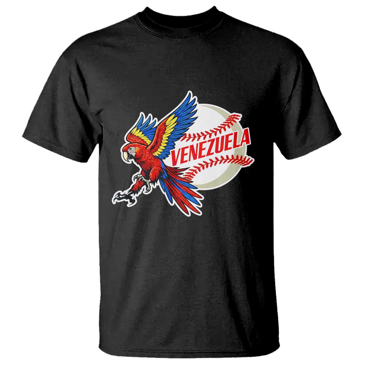 Venezuela Baseball Flying Scarlet Macaw and Ball T Shirt Ara Macao Guacamaya Venezuelan Pride
