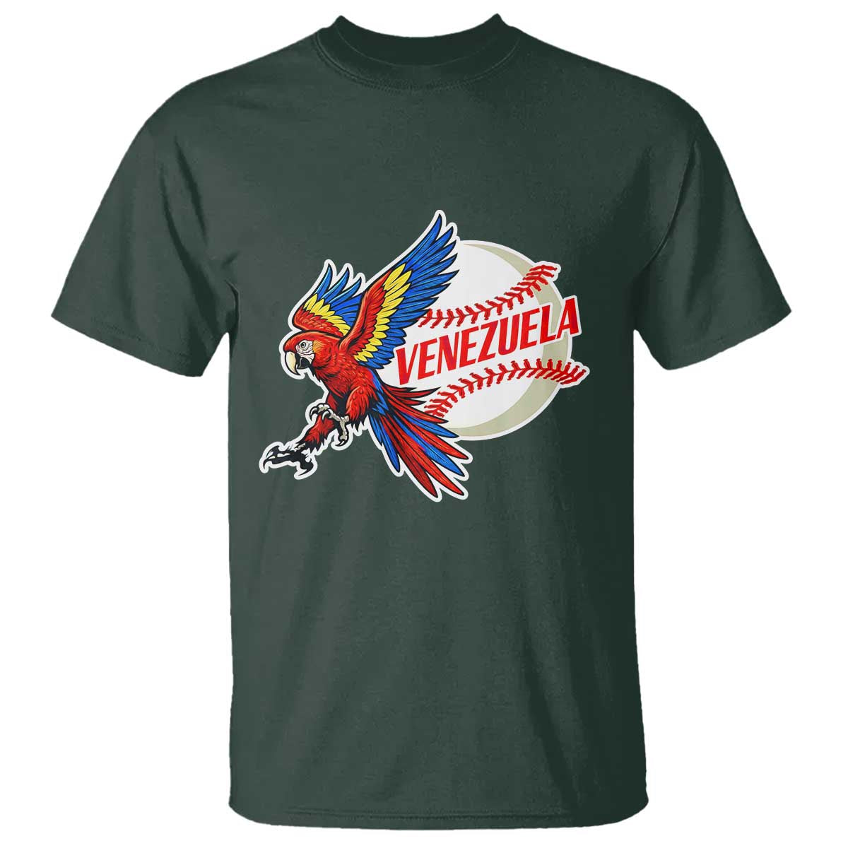 Venezuela Baseball Flying Scarlet Macaw and Ball T Shirt Ara Macao Guacamaya Venezuelan Pride