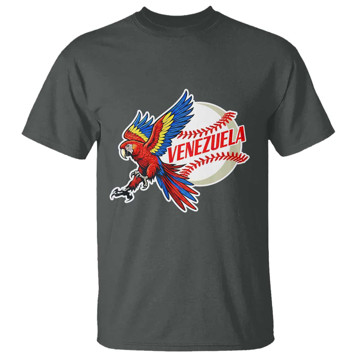 Venezuela Baseball Flying Scarlet Macaw and Ball T Shirt Ara Macao Guacamaya Venezuelan Pride