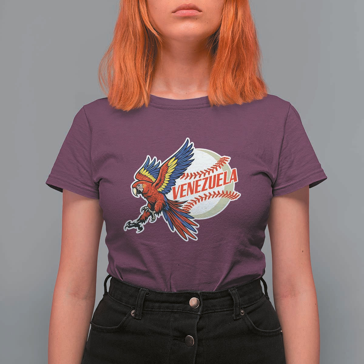 Venezuela Baseball Flying Scarlet Macaw and Ball T Shirt For Women Ara Macao Guacamaya Venezuelan Pride
