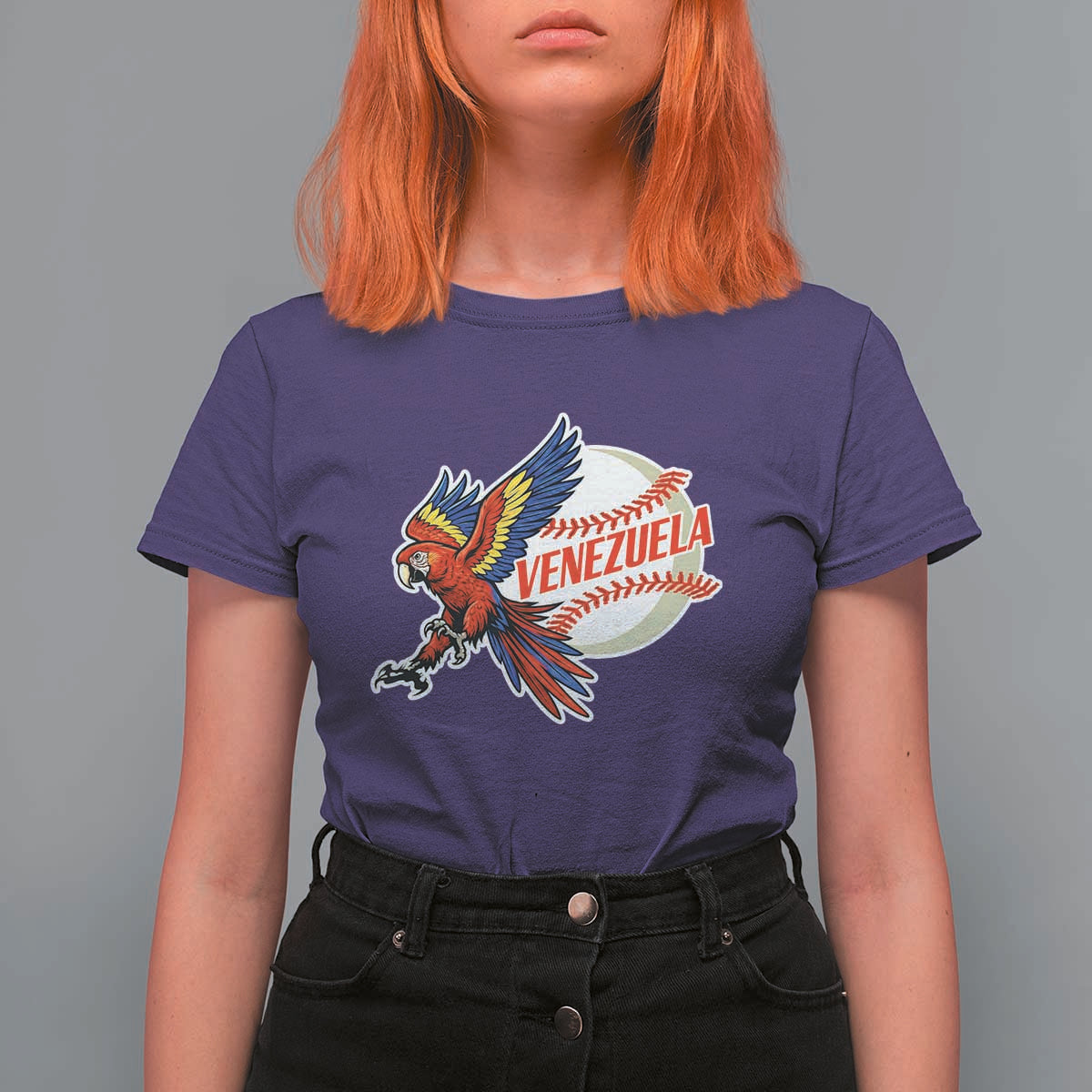 Venezuela Baseball Flying Scarlet Macaw and Ball T Shirt For Women Ara Macao Guacamaya Venezuelan Pride
