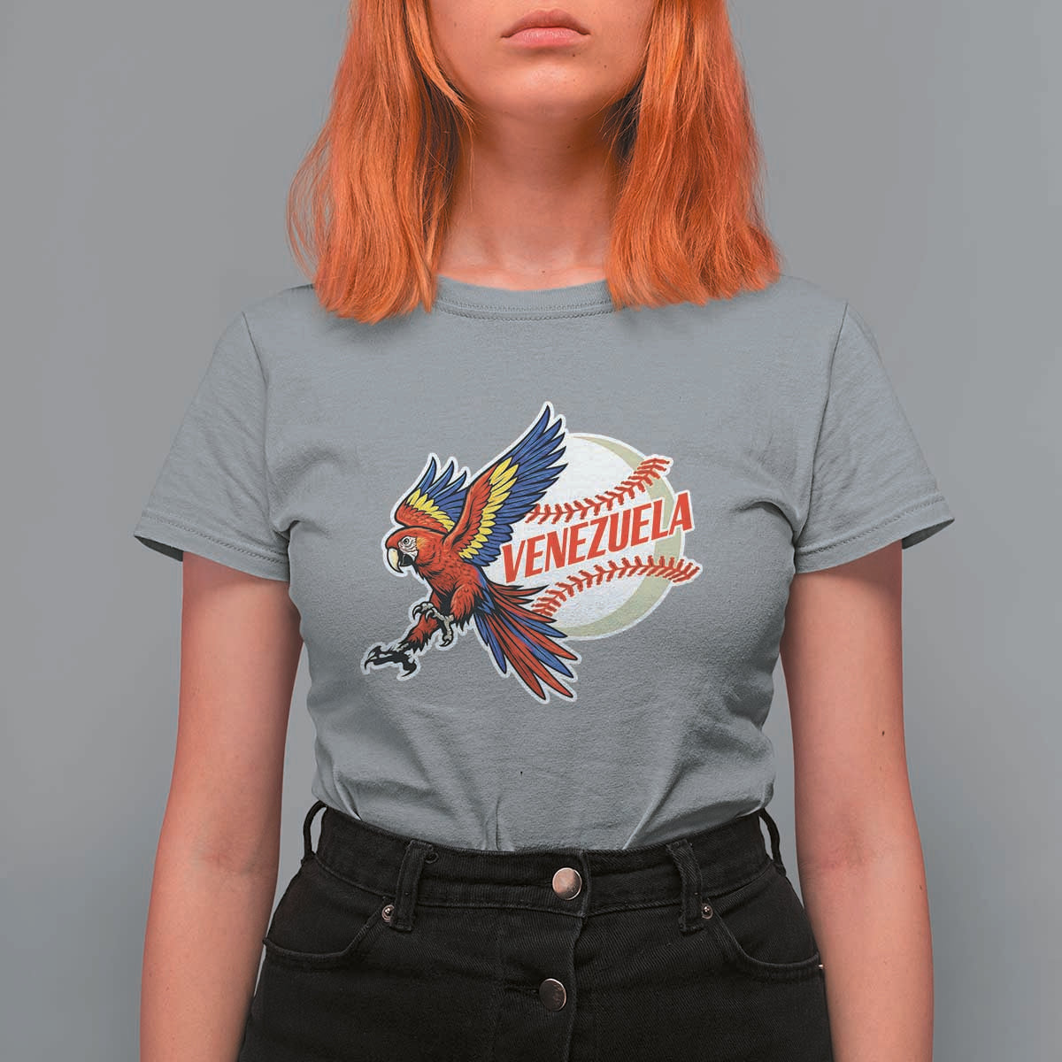 Venezuela Baseball Flying Scarlet Macaw and Ball T Shirt For Women Ara Macao Guacamaya Venezuelan Pride