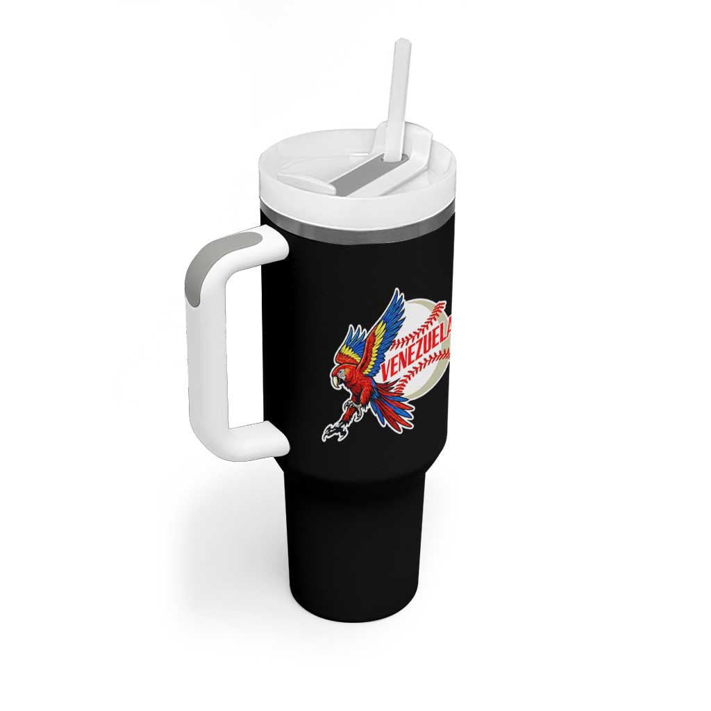 Venezuela Baseball Flying Scarlet Macaw and Ball Tumbler With Handle Ara Macao Guacamaya Venezuelan Pride