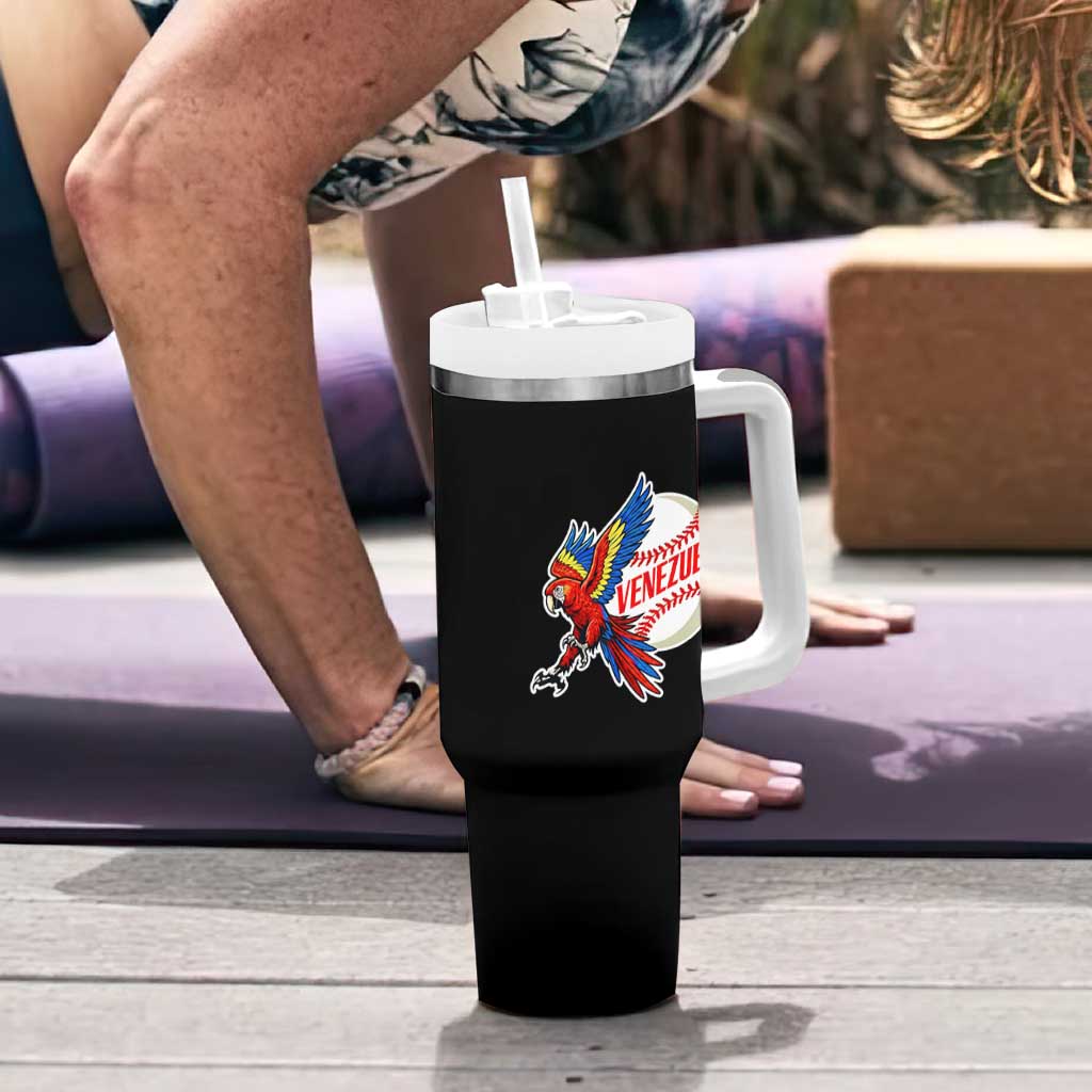 Venezuela Baseball Flying Scarlet Macaw and Ball Tumbler With Handle Ara Macao Guacamaya Venezuelan Pride