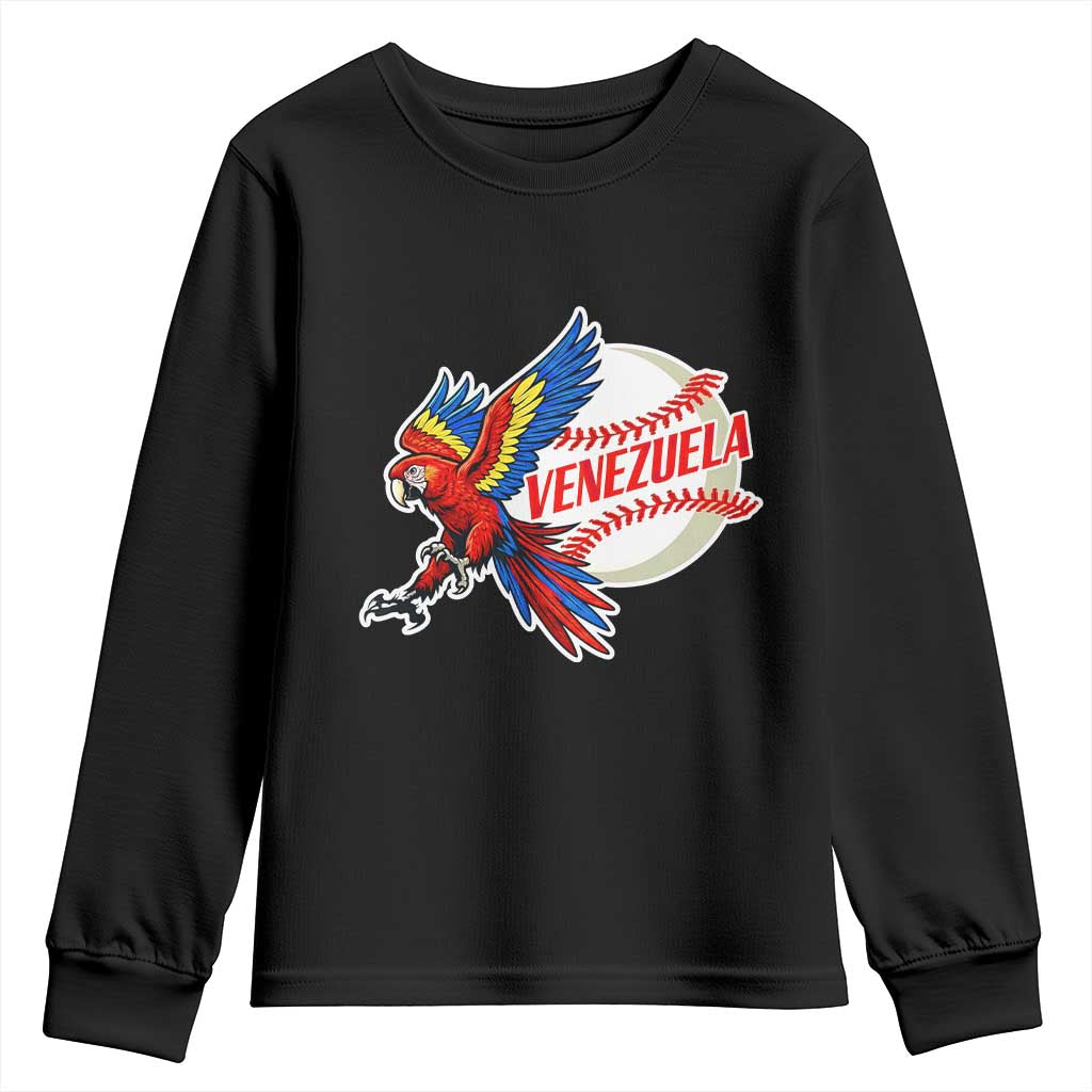 Venezuela Baseball Flying Scarlet Macaw and Ball Youth Sweatshirt Ara Macao Guacamaya Venezuelan Pride