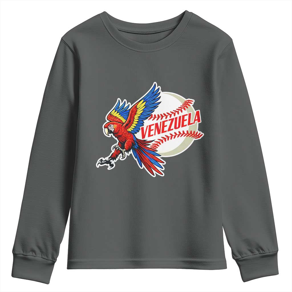 Venezuela Baseball Flying Scarlet Macaw and Ball Youth Sweatshirt Ara Macao Guacamaya Venezuelan Pride