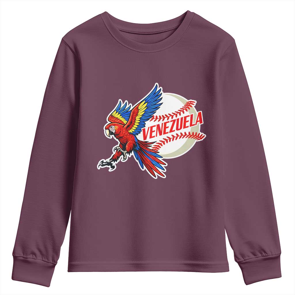 Venezuela Baseball Flying Scarlet Macaw and Ball Youth Sweatshirt Ara Macao Guacamaya Venezuelan Pride