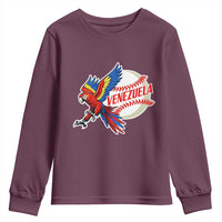 Venezuela Baseball Flying Scarlet Macaw and Ball Youth Sweatshirt Ara Macao Guacamaya Venezuelan Pride