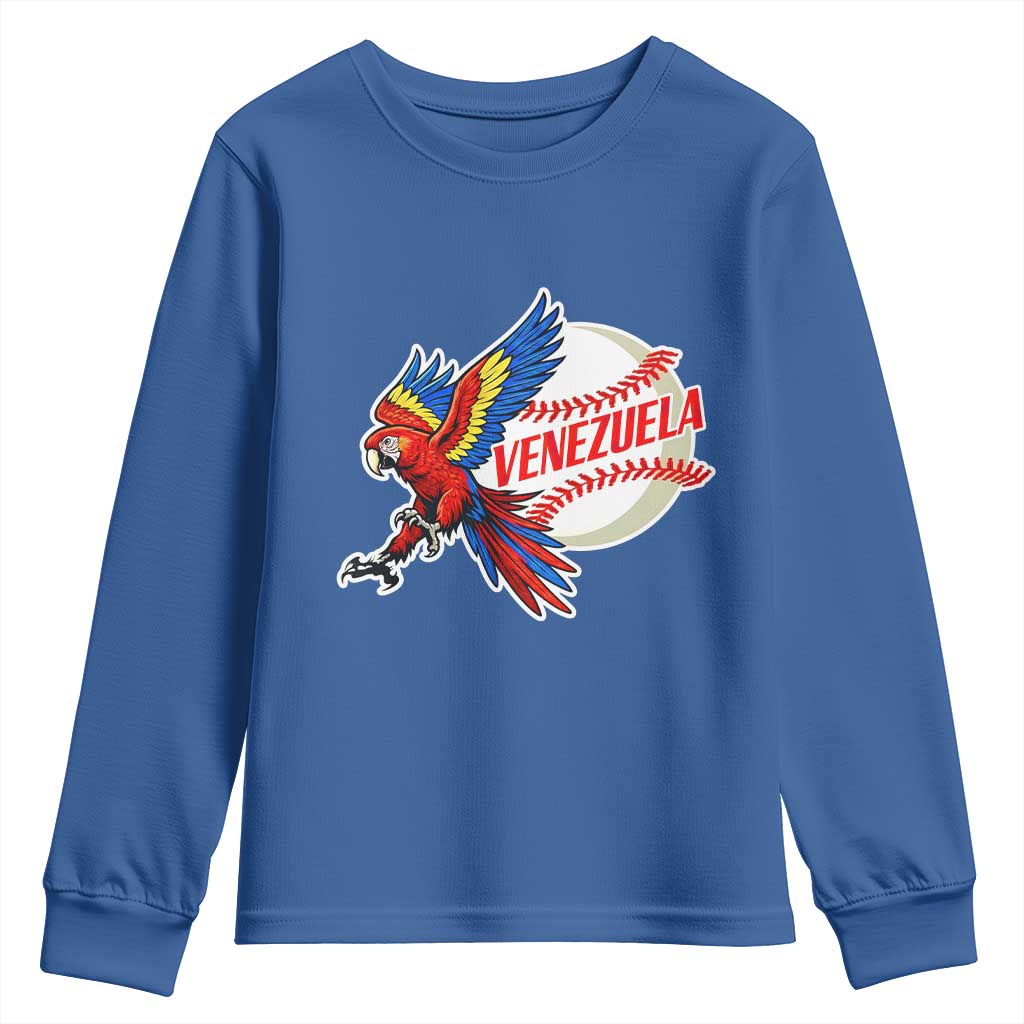 Venezuela Baseball Flying Scarlet Macaw and Ball Youth Sweatshirt Ara Macao Guacamaya Venezuelan Pride