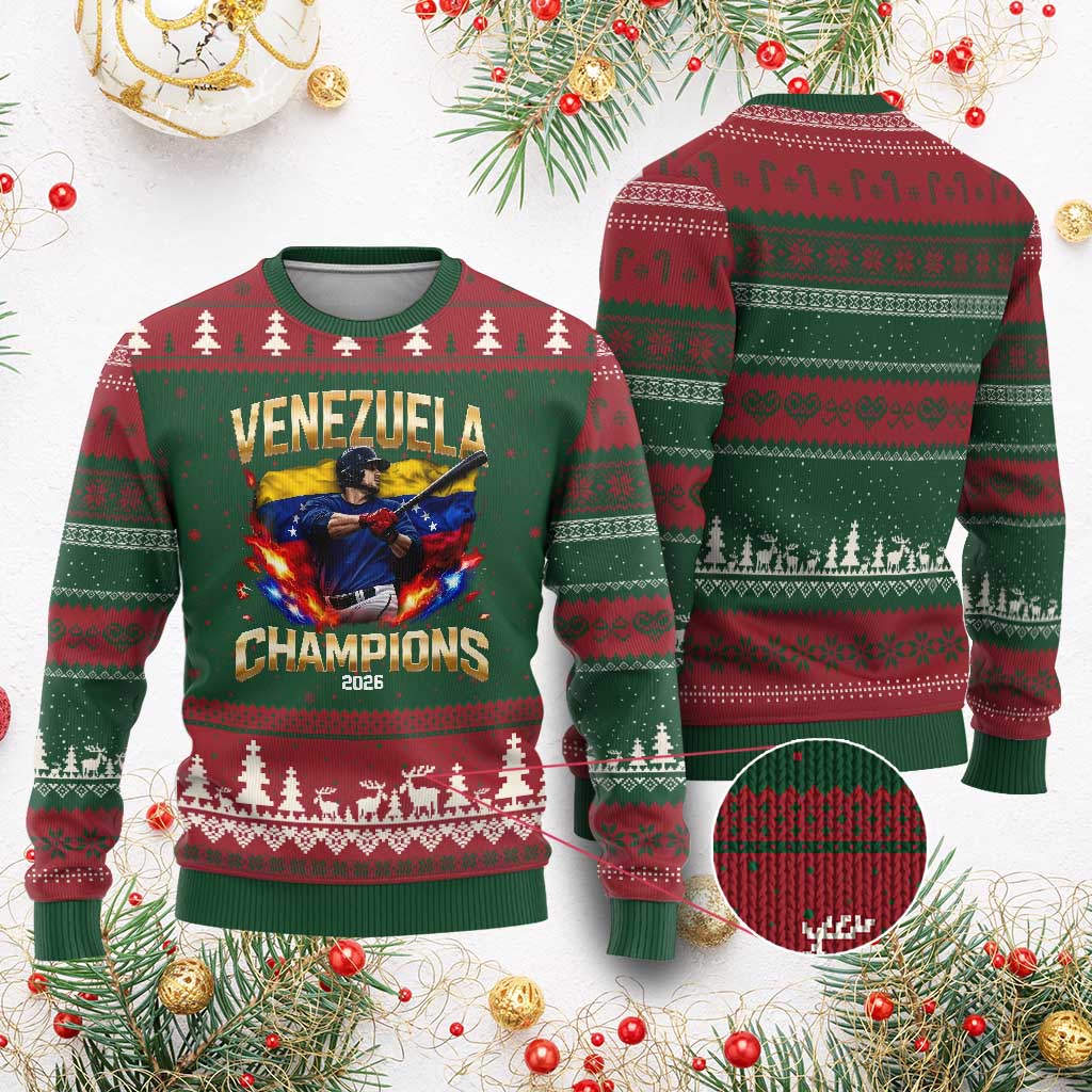 Venezuela Champions 2026 Ugly Christmas Sweater Beisbol Venezuelan Pride Flag Baseball Fans