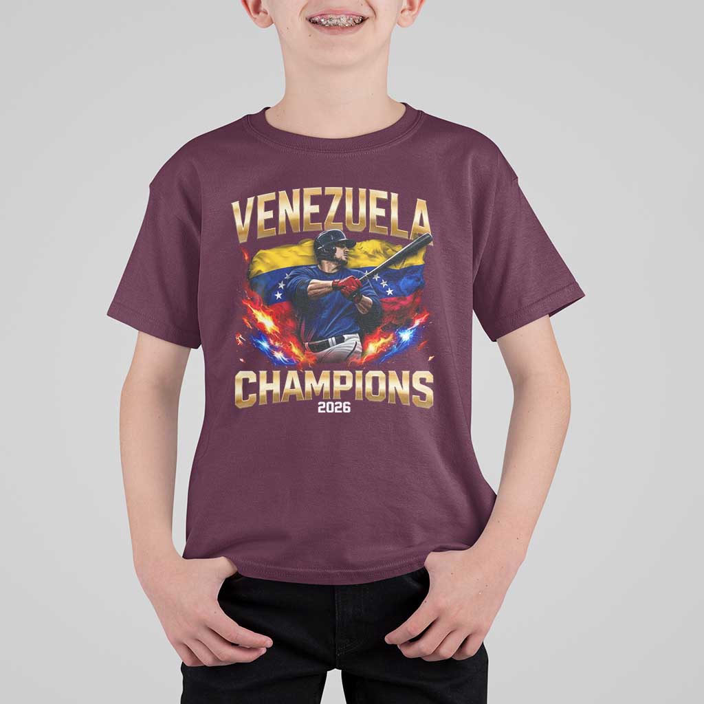 Venezuela Champions 2026 T Shirt For Kid Beisbol Venezuelan Pride Flag Baseball Fans