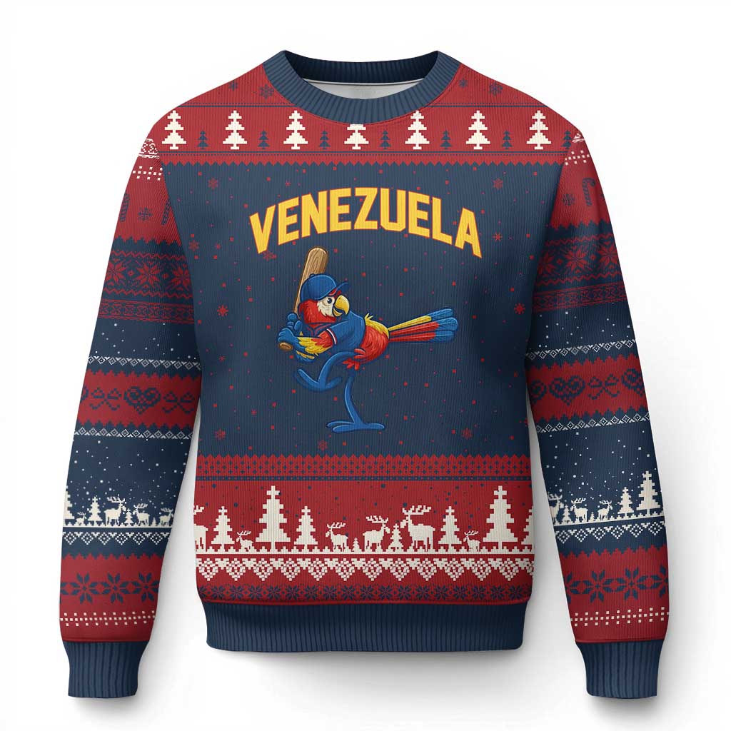 Venezuela Baseball Macaw Batter Ugly Christmas Sweater Ara Macao Guacamaya Venezuelan Pride