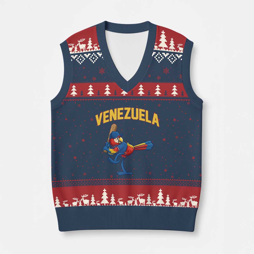 Venezuela Baseball Macaw Batter V-Neck Knit Sweater Vest Ara Macao Guacamaya Venezuelan Pride