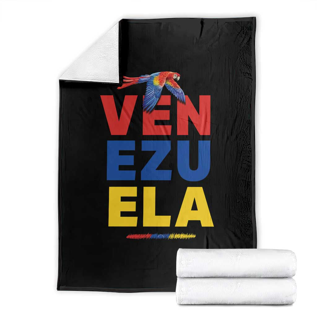 Venezuela Pride Flying Scarlet Macaw Throw Blanket Ara Macao Guacamaya Venezuelan Pride Tropical Bird