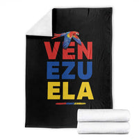 Venezuela Pride Flying Scarlet Macaw Throw Blanket Ara Macao Guacamaya Venezuelan Pride Tropical Bird