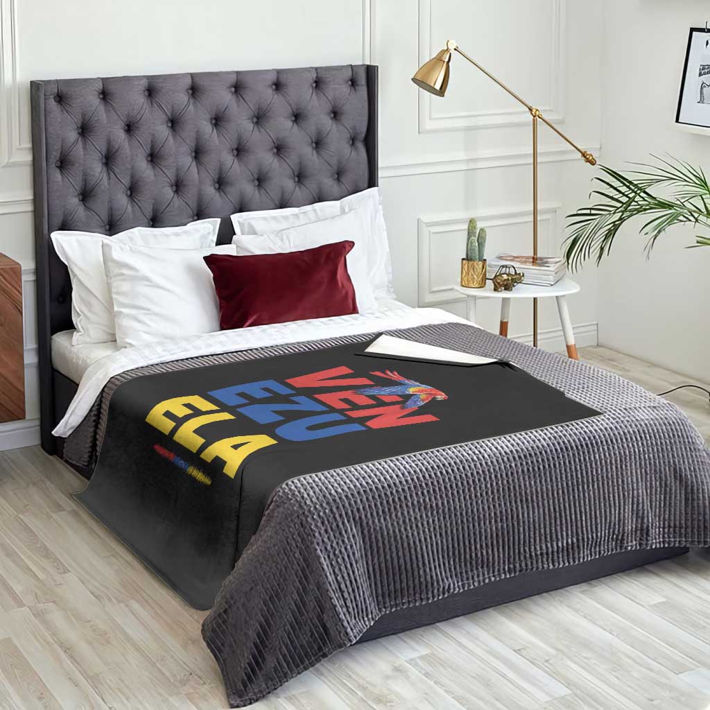 Venezuela Pride Flying Scarlet Macaw Throw Blanket Ara Macao Guacamaya Venezuelan Pride Tropical Bird