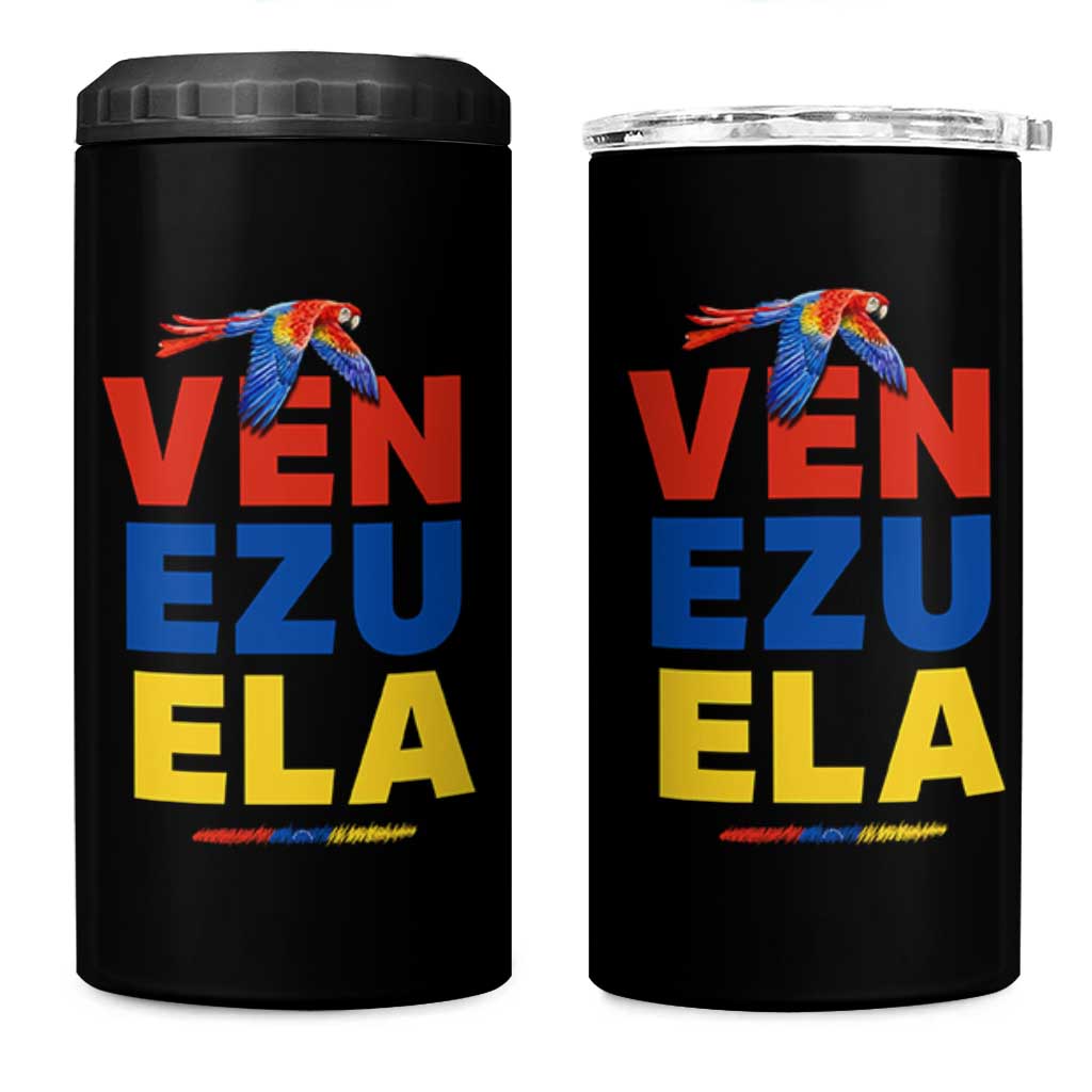 Venezuela Pride Flying Scarlet Macaw 4 in 1 Can Cooler Tumbler Ara Macao Guacamaya Venezuelan Pride Tropical Bird
