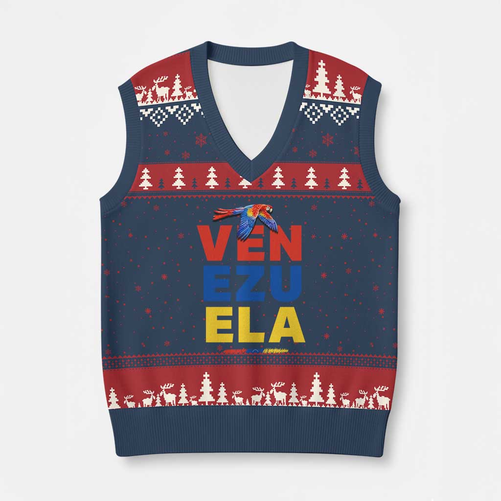 Venezuela Pride Flying Scarlet Macaw V-Neck Knit Sweater Vest Ara Macao Guacamaya Venezuelan Pride Tropical Bird