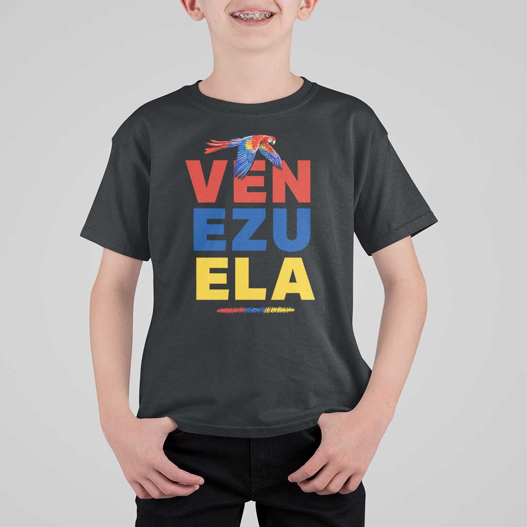 Venezuela Pride Flying Scarlet Macaw T Shirt For Kid Ara Macao Guacamaya Venezuelan Pride Tropical Bird