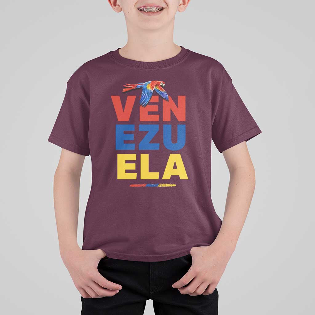Venezuela Pride Flying Scarlet Macaw T Shirt For Kid Ara Macao Guacamaya Venezuelan Pride Tropical Bird