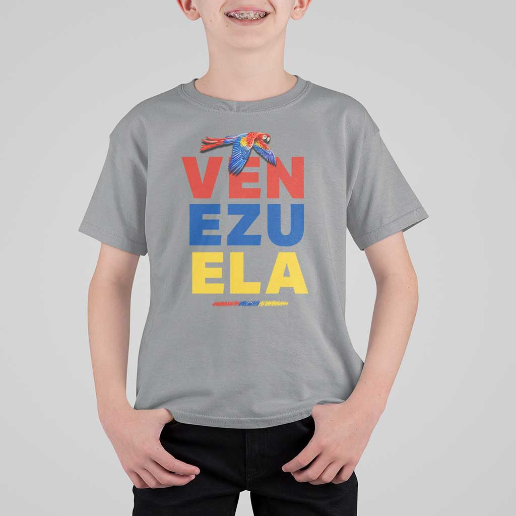 Venezuela Pride Flying Scarlet Macaw T Shirt For Kid Ara Macao Guacamaya Venezuelan Pride Tropical Bird