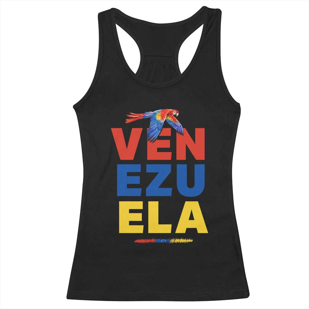 Venezuela Pride Flying Scarlet Macaw Racerback Tank Top Ara Macao Guacamaya Venezuelan Pride Tropical Bird