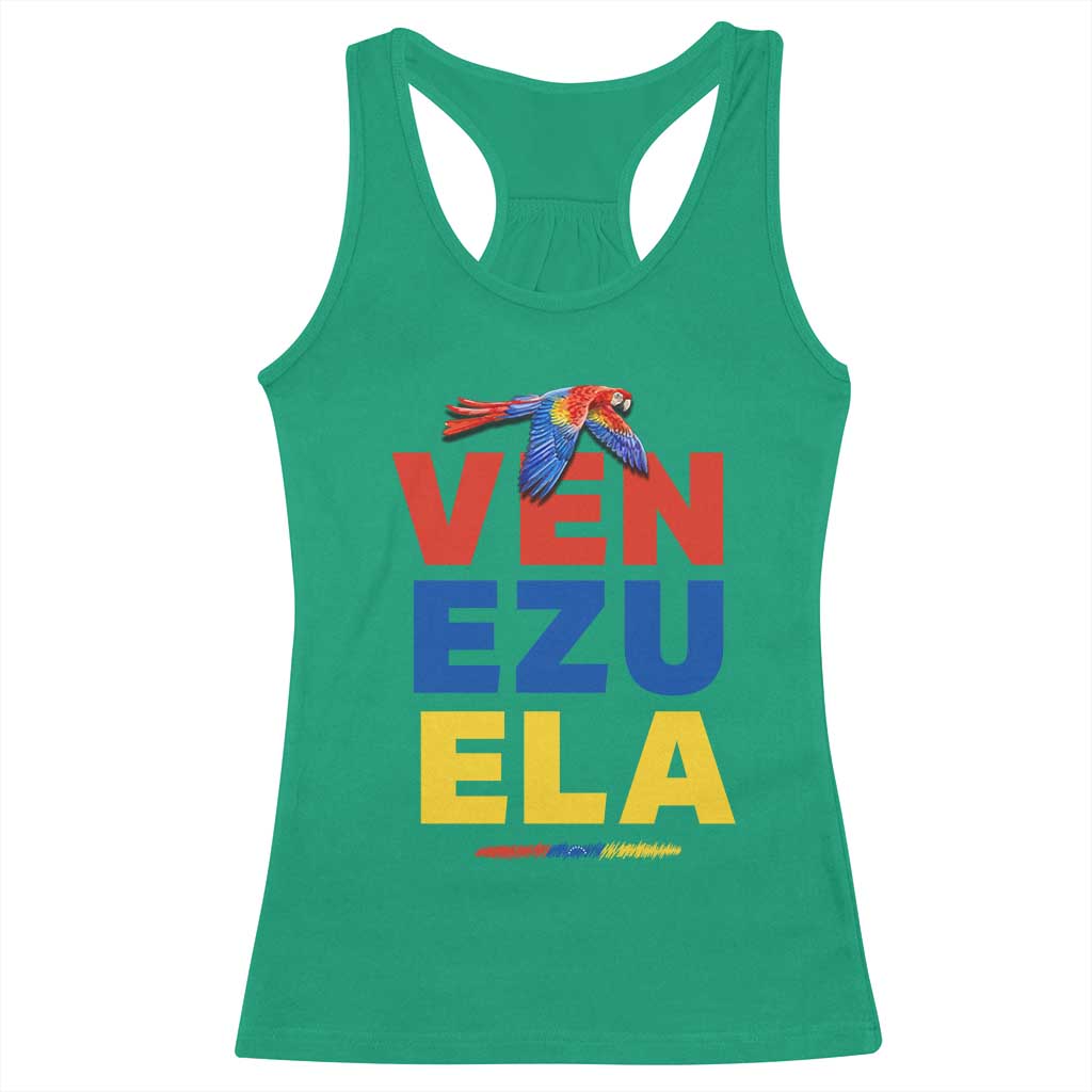 Venezuela Pride Flying Scarlet Macaw Racerback Tank Top Ara Macao Guacamaya Venezuelan Pride Tropical Bird