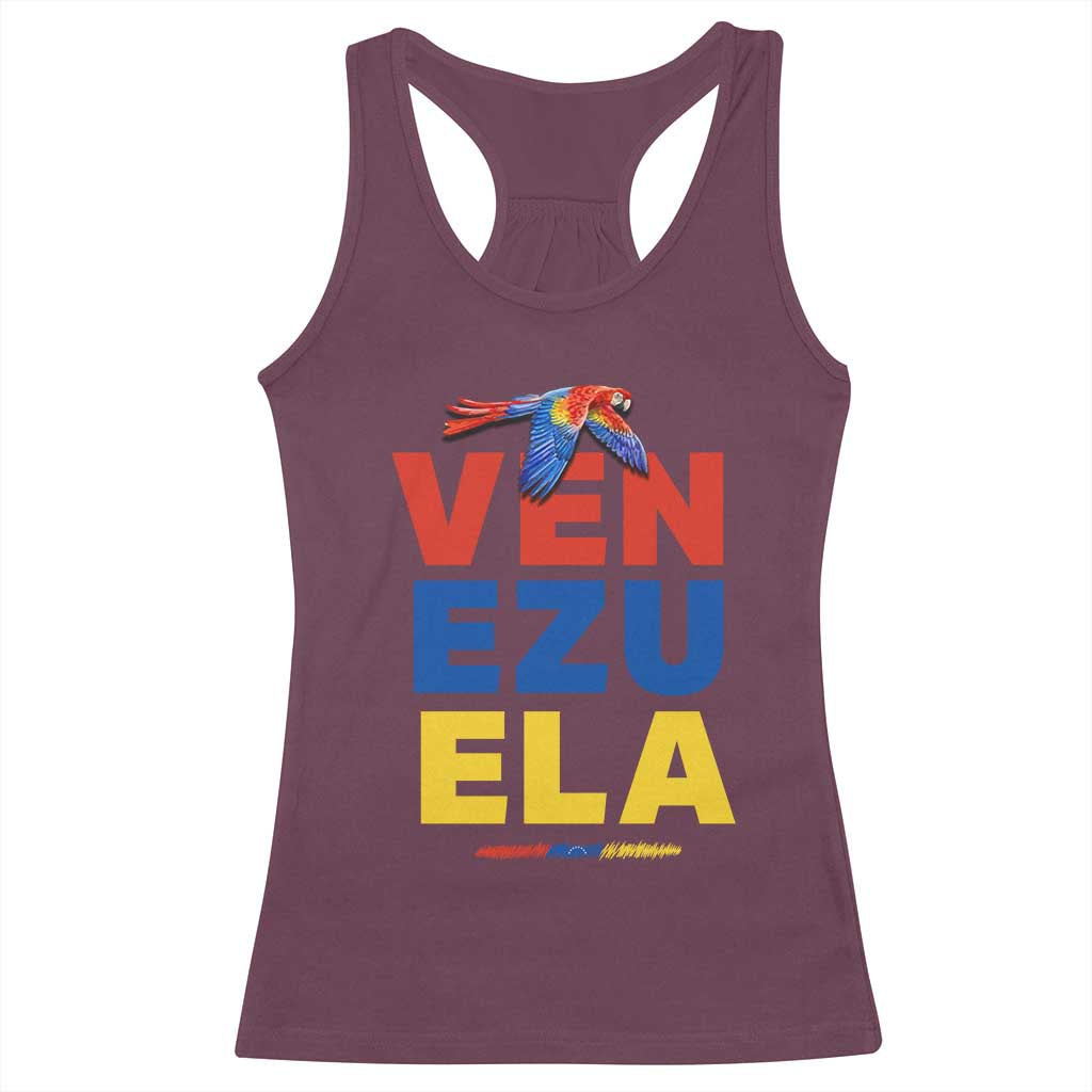 Venezuela Pride Flying Scarlet Macaw Racerback Tank Top Ara Macao Guacamaya Venezuelan Pride Tropical Bird