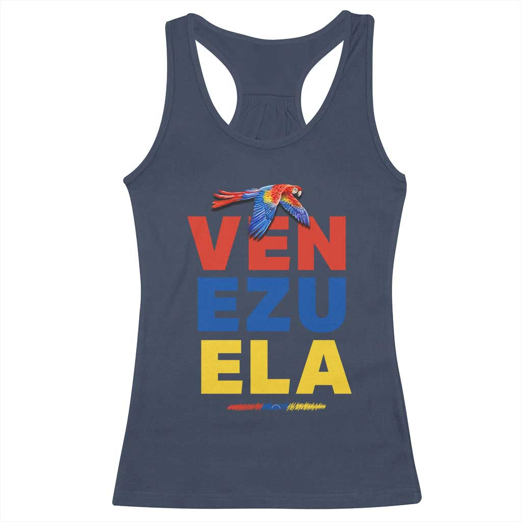 Venezuela Pride Flying Scarlet Macaw Racerback Tank Top Ara Macao Guacamaya Venezuelan Pride Tropical Bird