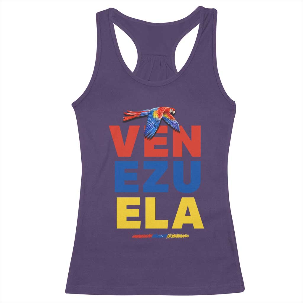 Venezuela Pride Flying Scarlet Macaw Racerback Tank Top Ara Macao Guacamaya Venezuelan Pride Tropical Bird
