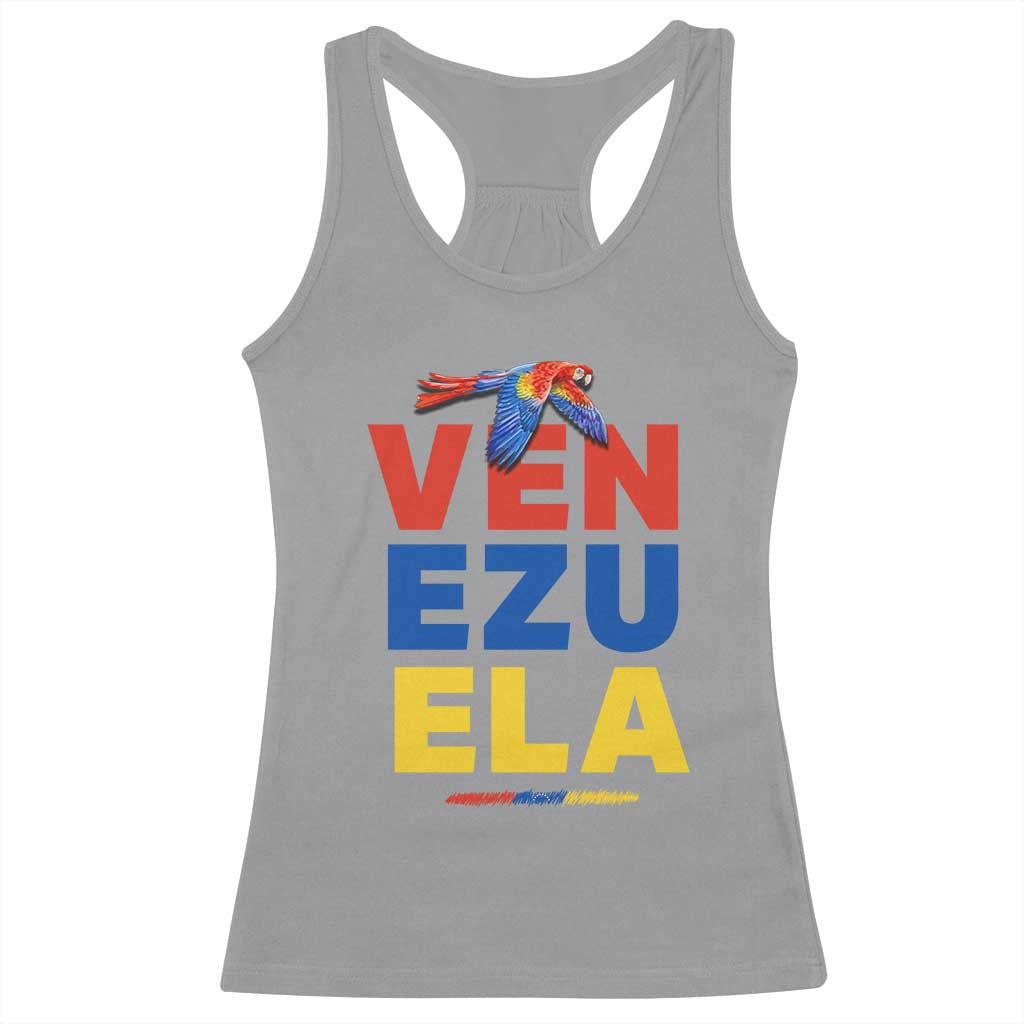 Venezuela Pride Flying Scarlet Macaw Racerback Tank Top Ara Macao Guacamaya Venezuelan Pride Tropical Bird